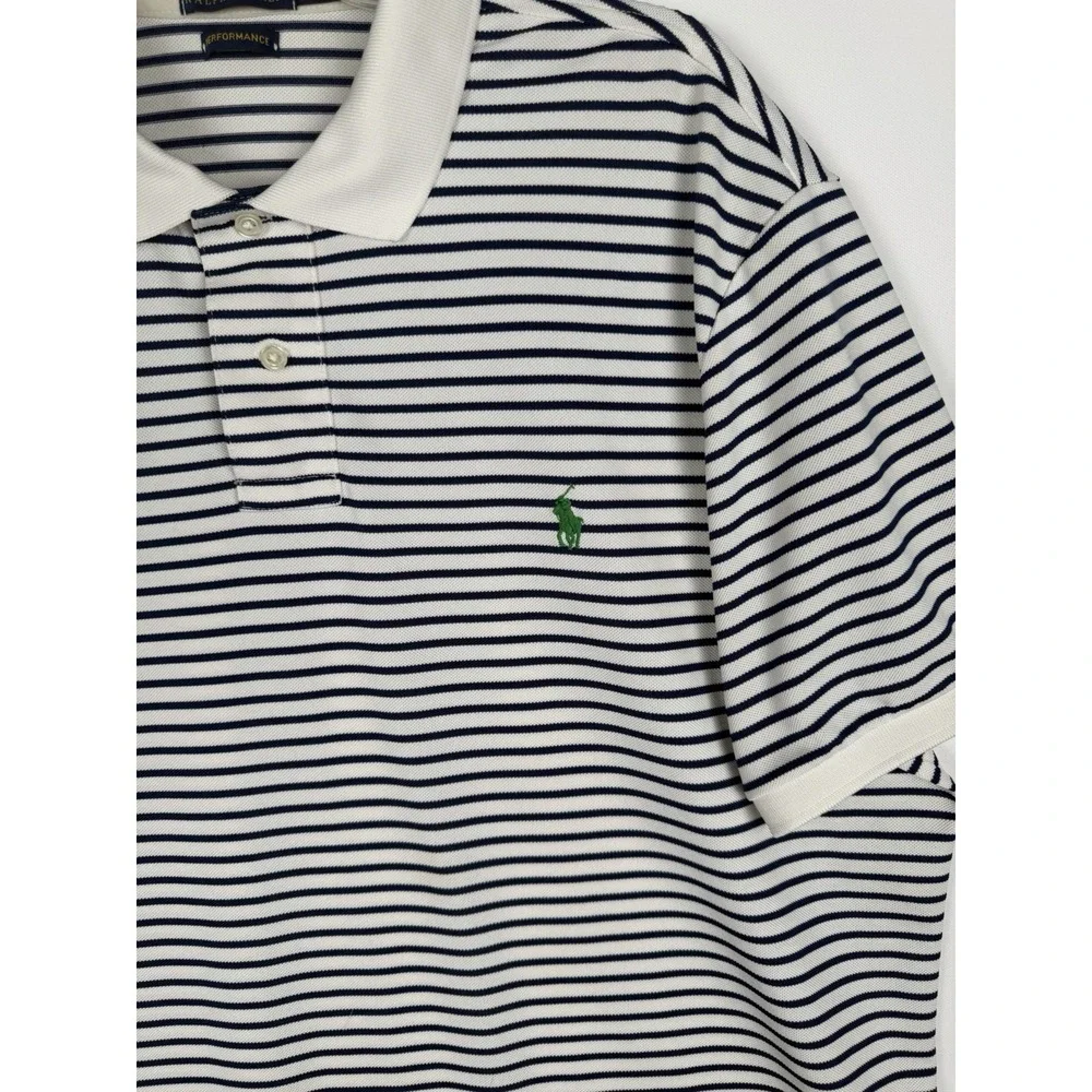 Ralph Lauren Men's Polo‎ Performance, Short Sleeve White/ Navy Stripes SizeXL